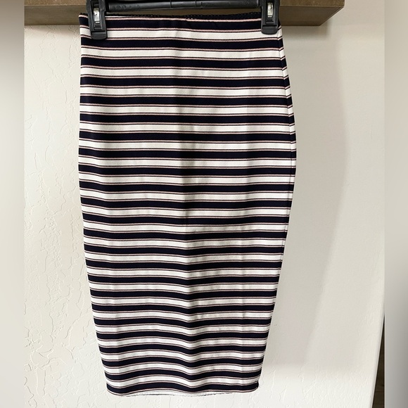 Lovers + Friends, Reformation Bodycon Pencil Striped Skirt,Navy & Pastel—XS••• - Picture 2 of 16
